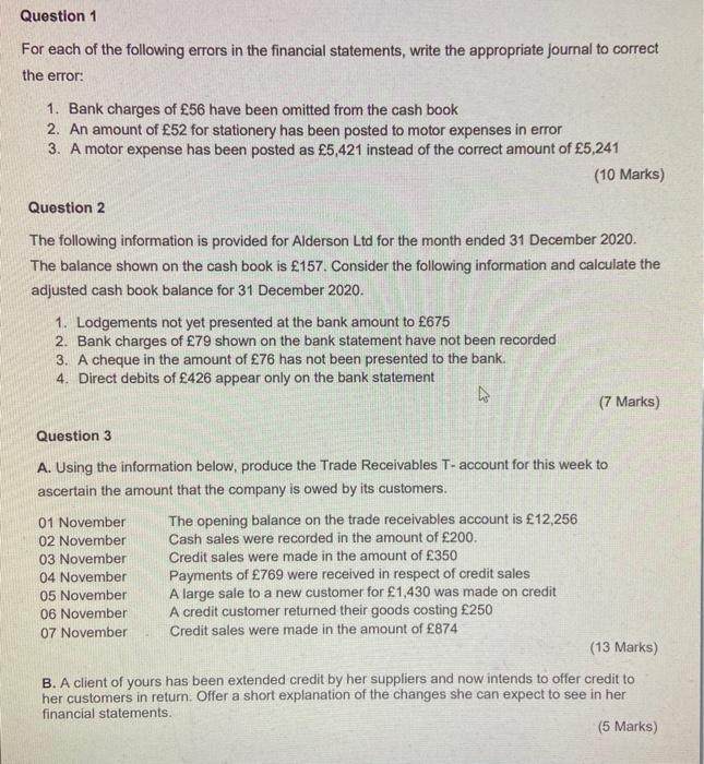 Question 1 answer for subsection 1,2 & 3 Question 1 For each