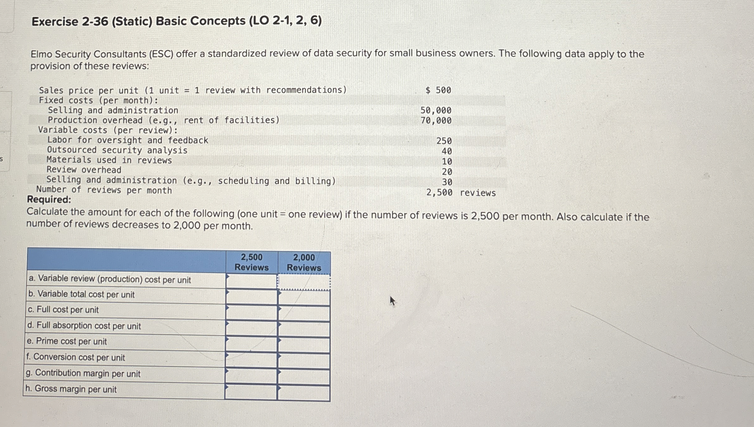  Exercise 2-36(Static) Basic Concepts (LO 2-1,2,6) Elmo Security Consultants (ESC) offer