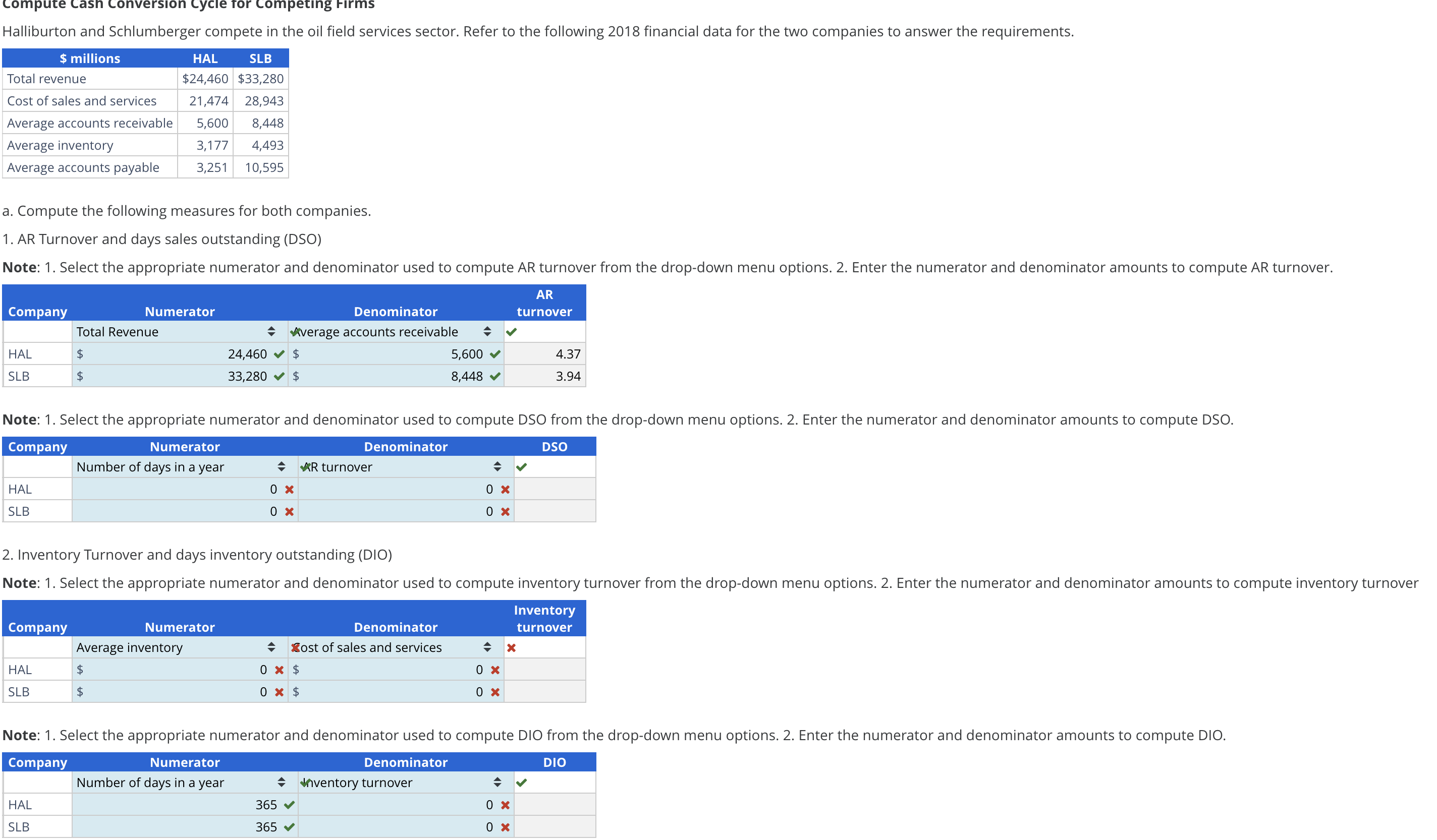  Note: 1. select the appropriate numerator and denominator used to compute