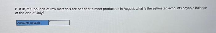 estimated direct labor cost for July? 5. If 81,250 pounds of raw