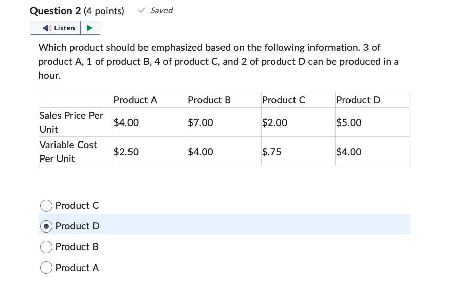  Which product should be emphasized based on the following information. 3