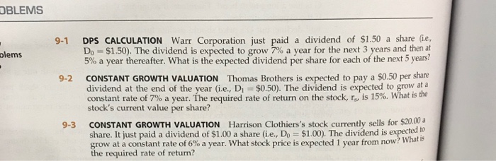  Please answer problem 1,2 and 3 Thanks OBLEMS 9-1 DPS CALCULATION