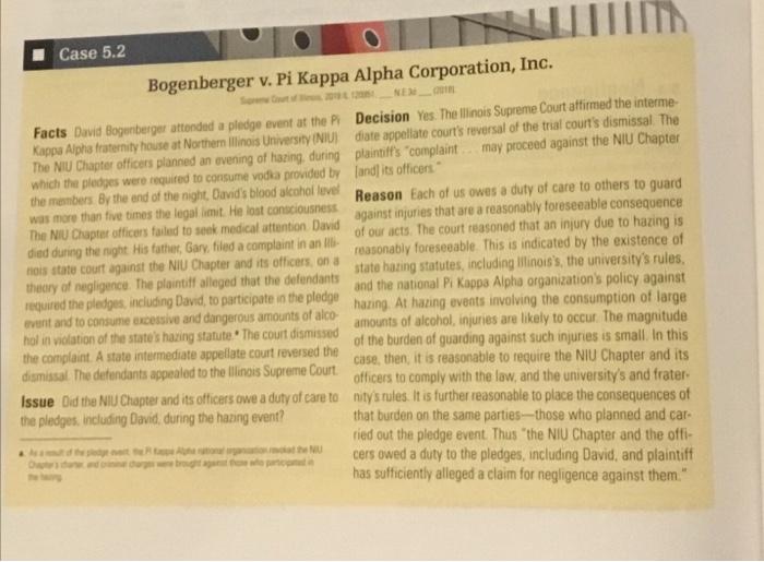  Learners will read the case summary Bogenberger v. Pi Kappa Alpha