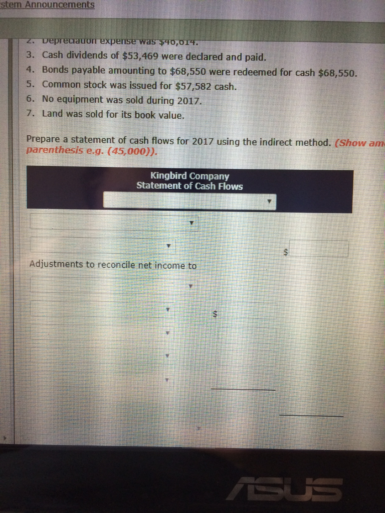 Kingbird Company Comparative Balance Sheets December 31 Assets 2017 2016 Cash $