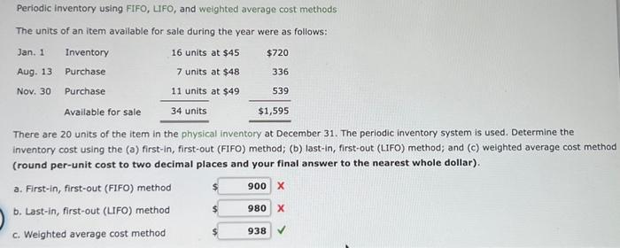  Periodic inventory using FIFO, LIFO, and weighted average cost methods The
