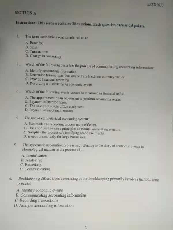  EPPD1033 SECTION A Instructions: This section contains 30 questions. Each question