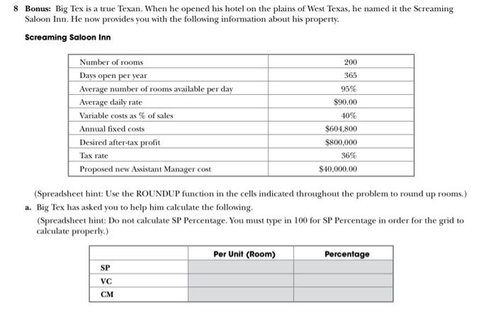 with the following information about his property Screaming saloon Inn 200 Number