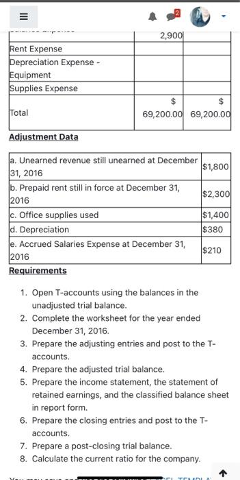 information. Adjustment Data Requirements 1. Open T-accounts using the balances in the