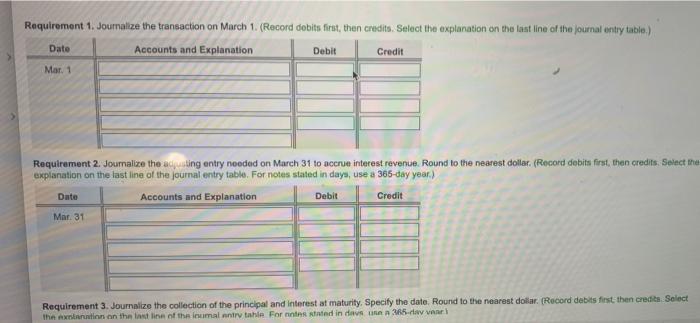 on March 1. 2. Journalize the adjusting entry needed on March 31