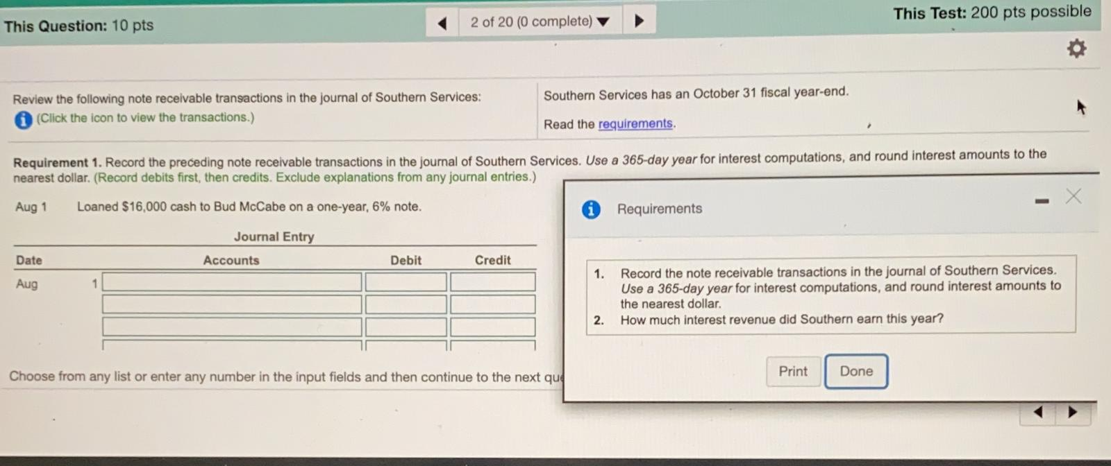 This Test: 200 pts possible This Question: 10 pts 2 of