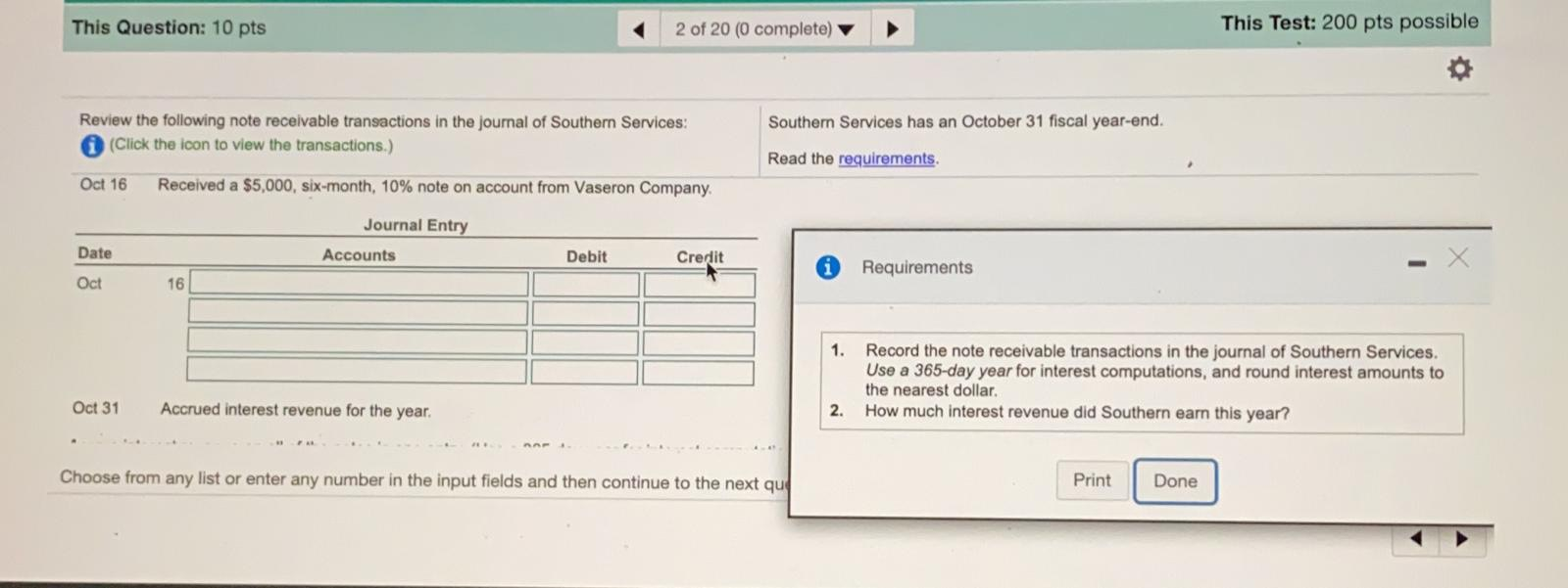 the following note receivable transactions in the journal of Southern Services: (Click
