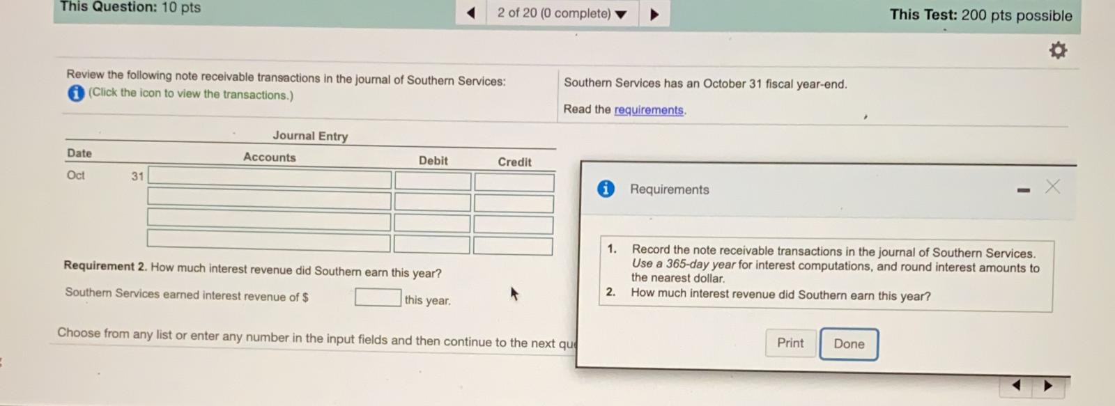 the preceding note receivable transactions in the journal of Southern Services. Use