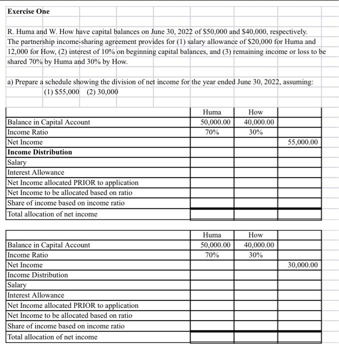 exercise 1 questions a and b please Exercise One R. Huma and