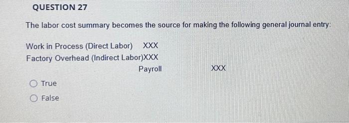  QUESTION 27 The labor cost summary becomes the source for making