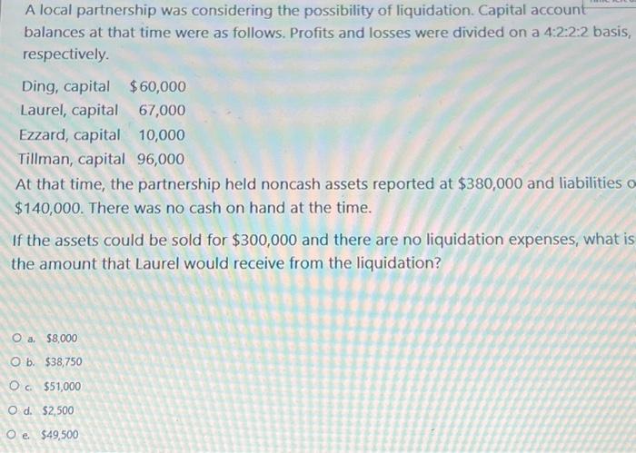  PLEASE ANSWER QUESTION CORRECTLY AND SHOW WORK PLEASE!!! A local partnership
