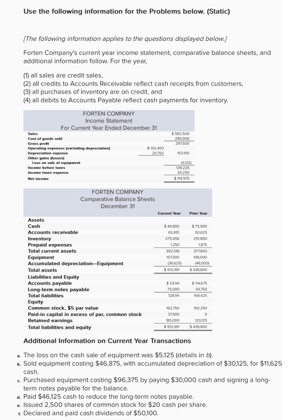  Use the following information for the Problems below. (Static) WHAT TO