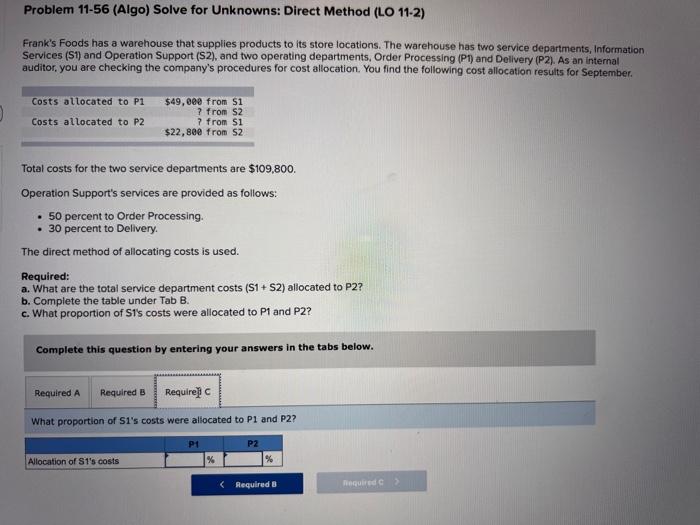 warehouse has two service departments, information Services (S1) and Operation Support (S2),