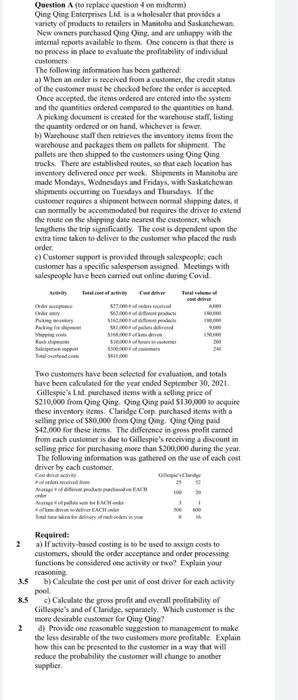  Question to replace question 4 on midterm) Oing Qing Enterprises Lid