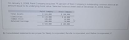  On Jonuary 2,20X8, Paint Compary acquited 75 percent of Stain Company's