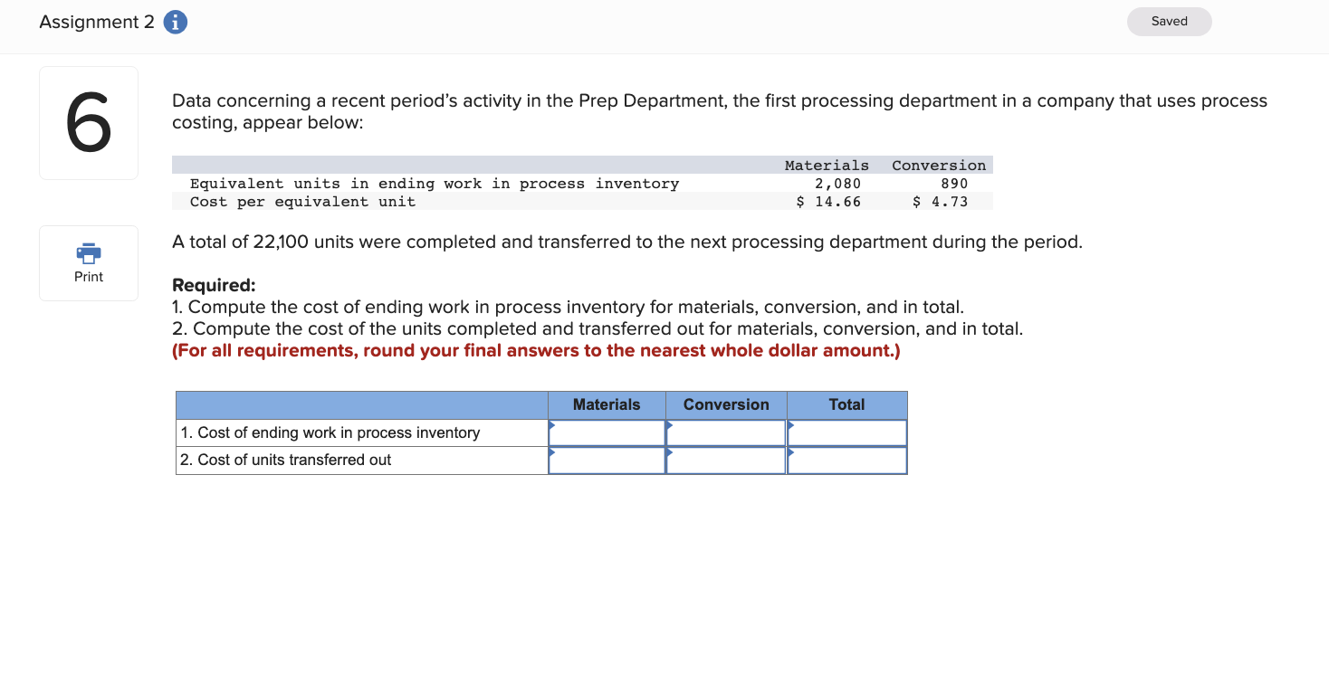 Data concerning a recent periods activity in the Prep Department, the first