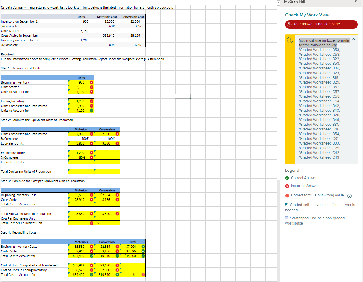 YOU MUST USE EXCEL FORMULAS ON THE HIGHLIGHTED SECTION THAT NEEDS TO