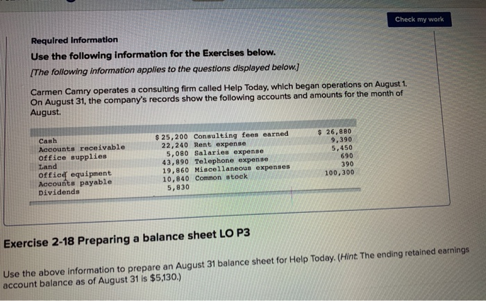 the company's records show the following accounts and amounts for the month