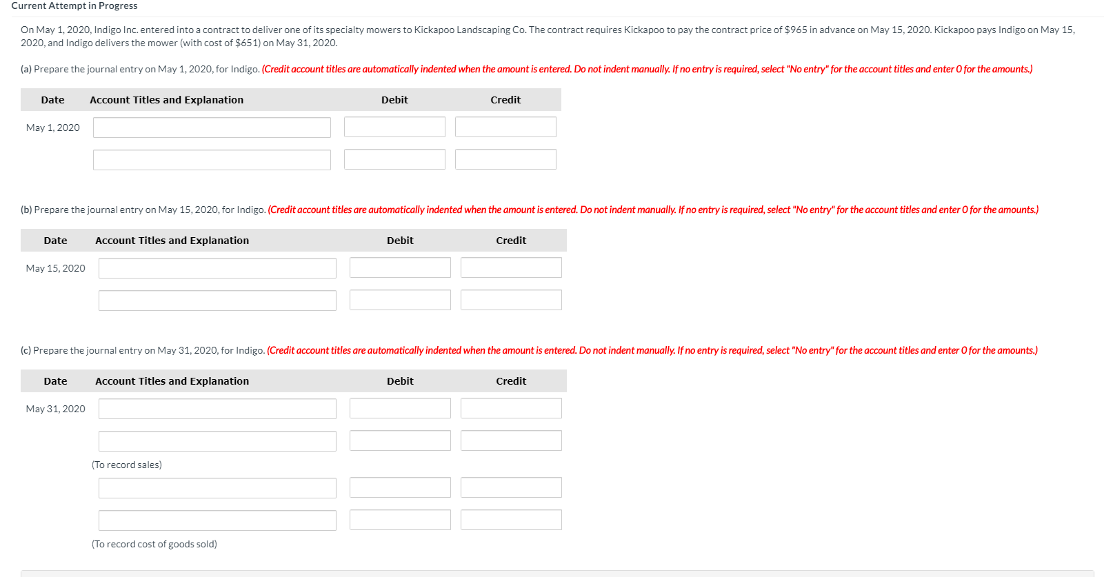 Current Attempt in Progress On May 1, 2020, Indigo Inc. entered