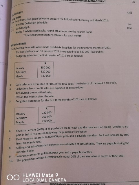  Please assist with this question MANAGEMENT 35 34 (20) Use the