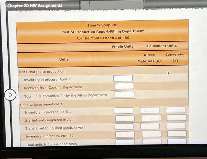 costs of processing soup, which requires the cooking and filling processes. Materiais