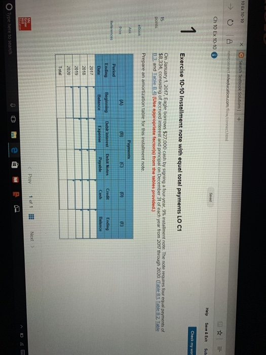  10 Ex 10-10 Ch 10 Ex 10-10 Help 1 Exercise 10-10