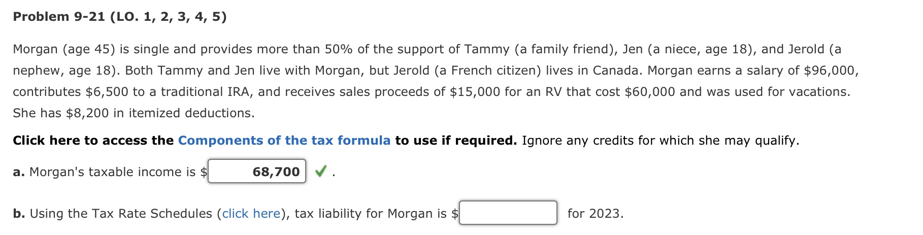  Problem 9-21 (LO. 1, 2, 3, 4, 5) Morgan (age 45)