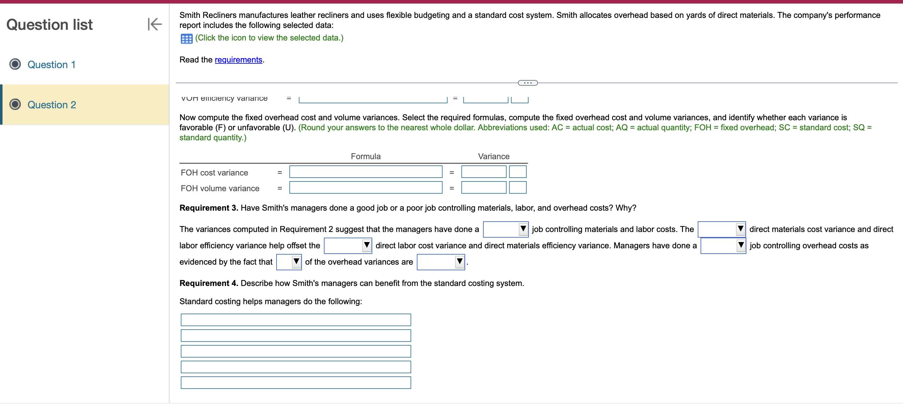 the actual number of recliners sold. (Round budget amounts per unit to