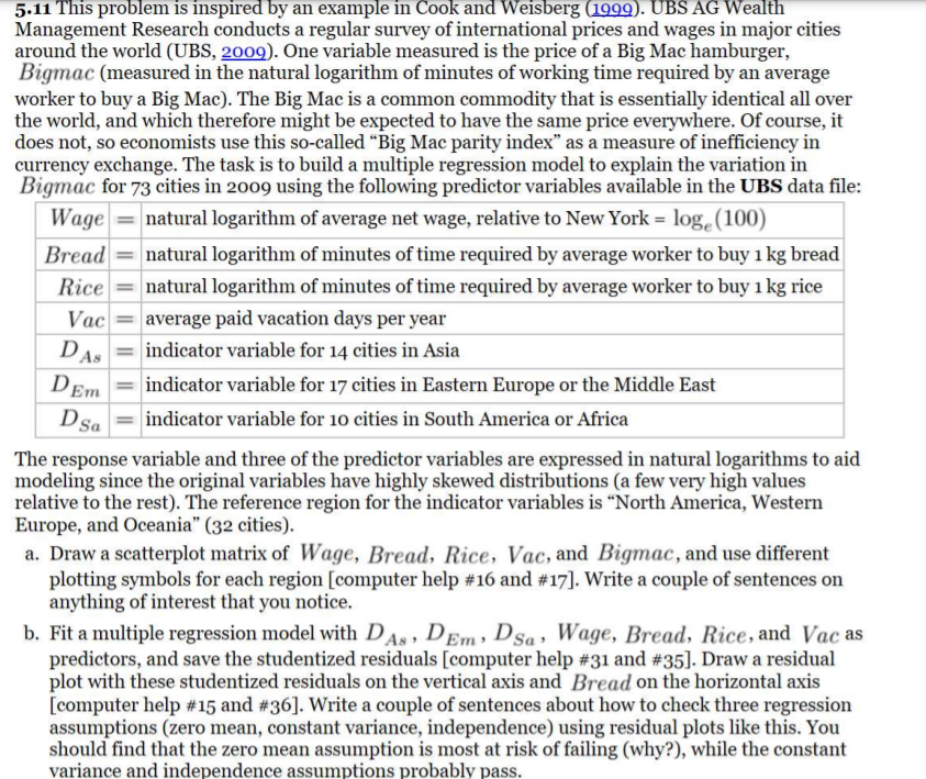  EXCEL DATA BELOW: ANSWER ALL PARTS: R SOFTWARE 5.11 This problem