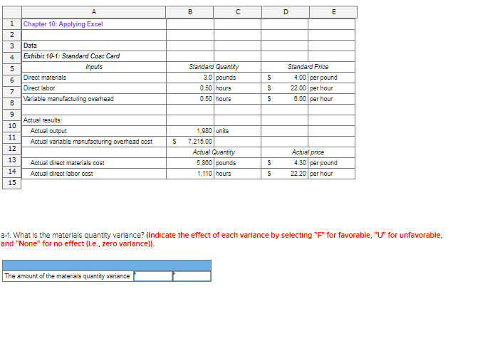  B D E A Chapter 10: Applying Excel 1 2 3
