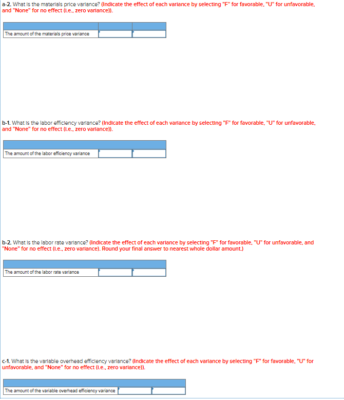 4 5 6 7 Data Exhibit 10-1: Standard Cost Card Inputs Direct