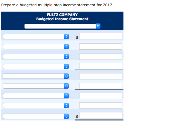 Fultz Company has accumulated the following budget data for the year 2017.