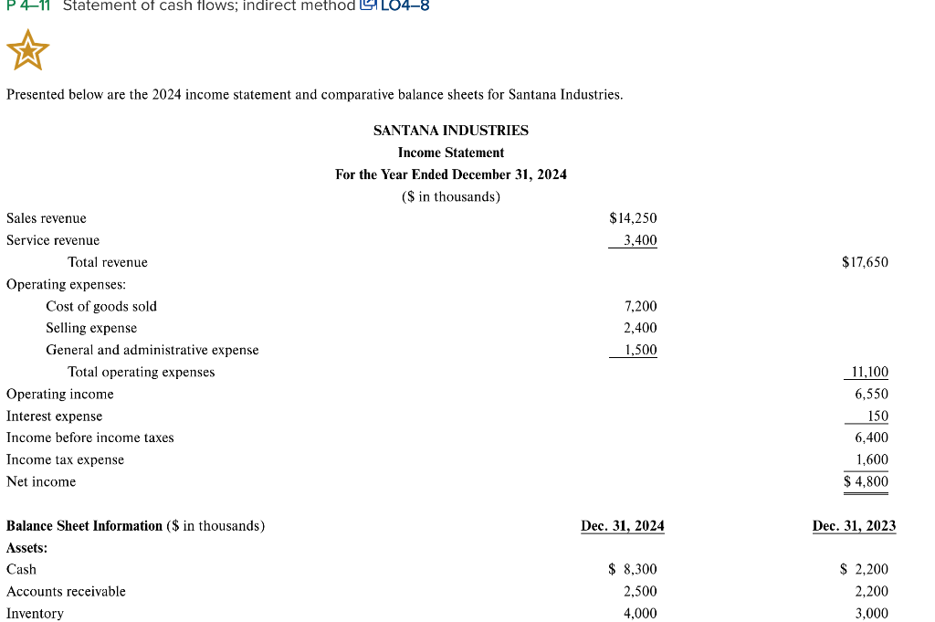 PLEASE HELP ME ASAP ITS DUE SOON P 4-11 Statement of cash