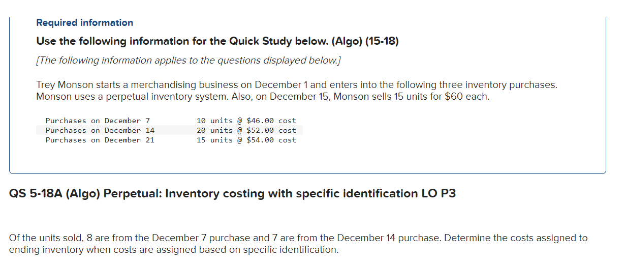  Required information Use the following information for the Quick Study below.