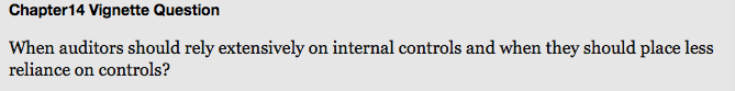 Chapter 14 Vignette Question When auditors should rely extensively on internal