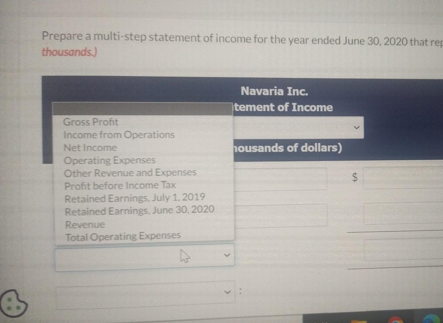 Navaria's financial records for the year ended June 30,2020 : Prepare a