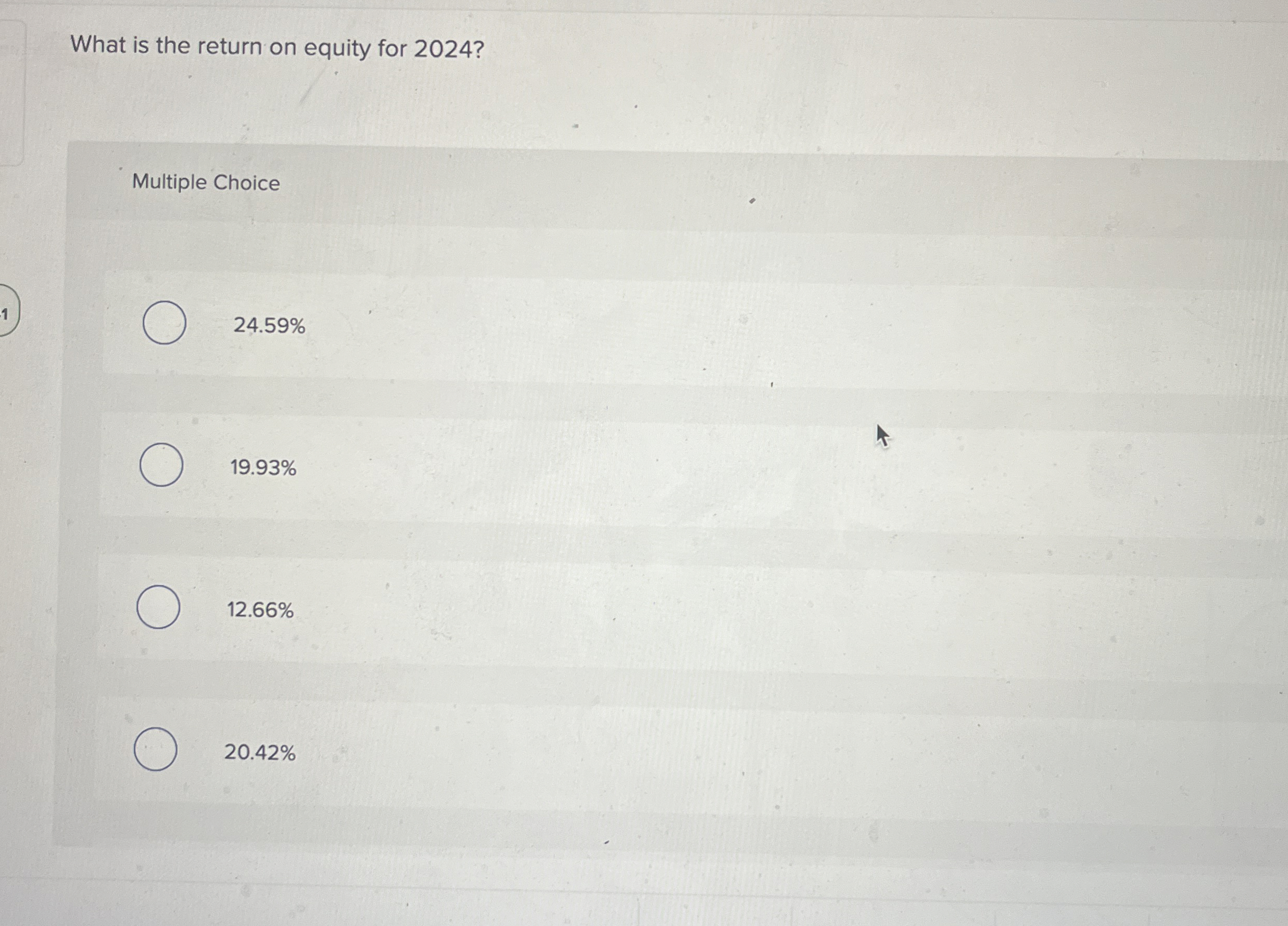  What is the return on equity for 2024? Multiple Choice 24.59%