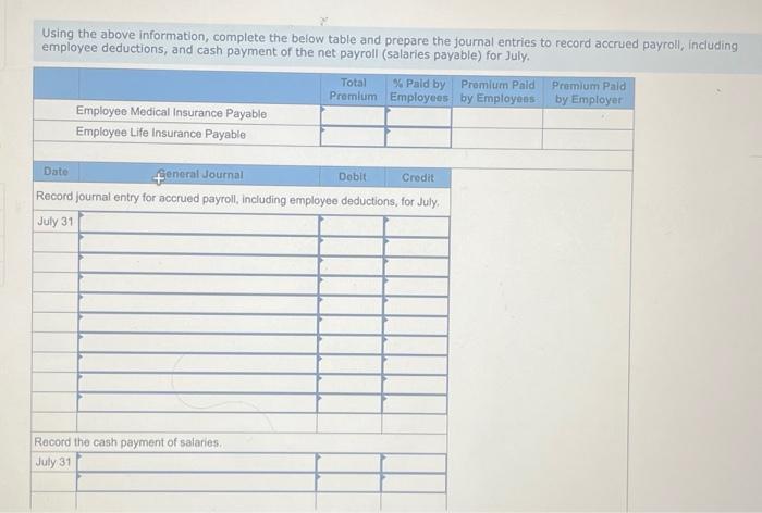 journal entries to record accrued payroll, including employee deductions, and cash payment