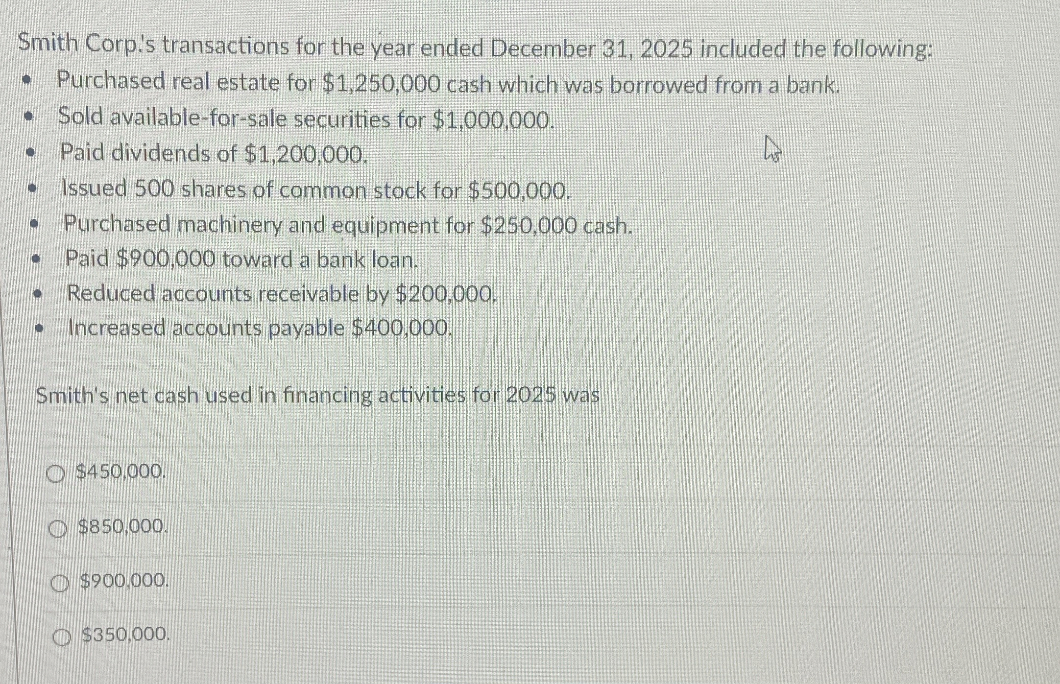  Smith Corp.'s transactions for the year ended December 31,2025 included the