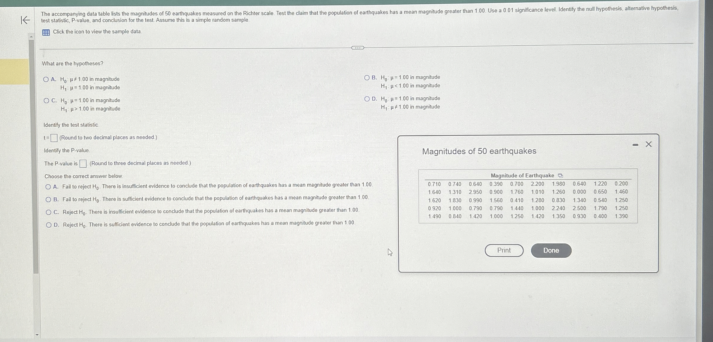  test statistic, P-value, and conclusion for the test. Assume this is
