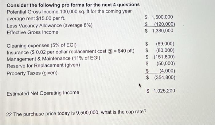 Please do all the steps in excel Consider the following pro forma