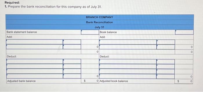 The following information is available to reconcile Branch Company's book balance of