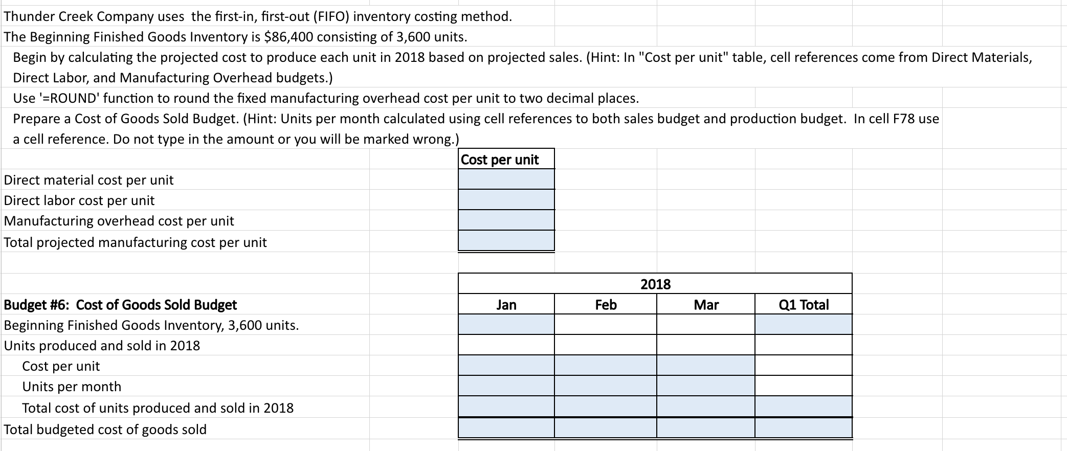 use the sales budget for your cell references. Enter all values as