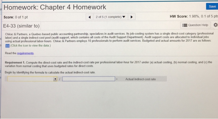  Homework: Chapter 4 Homework Score: 0 of 1 pt E4-33 (similar