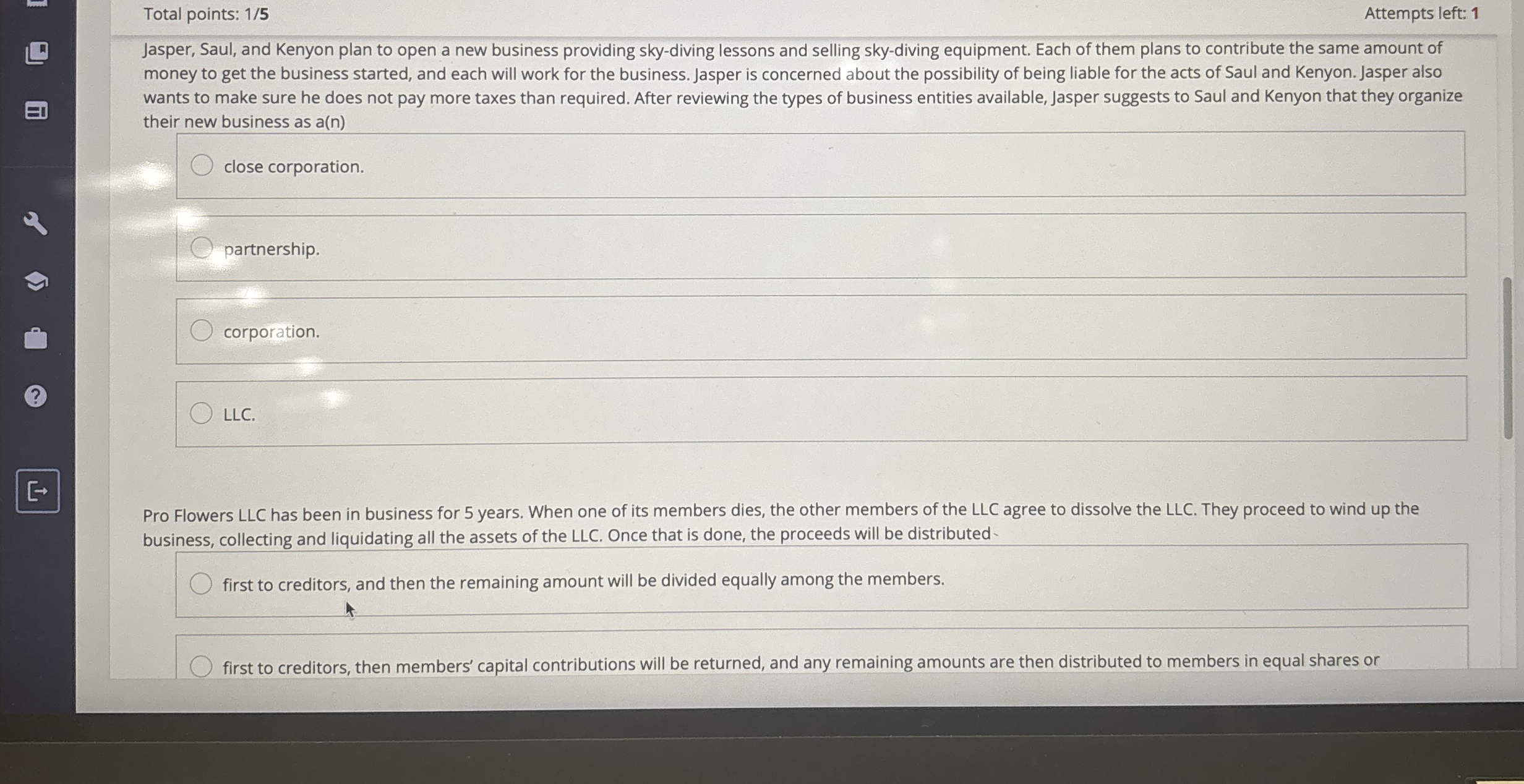  Total points: 1/5 Jasper, Saul, and Kenyon plan to open a