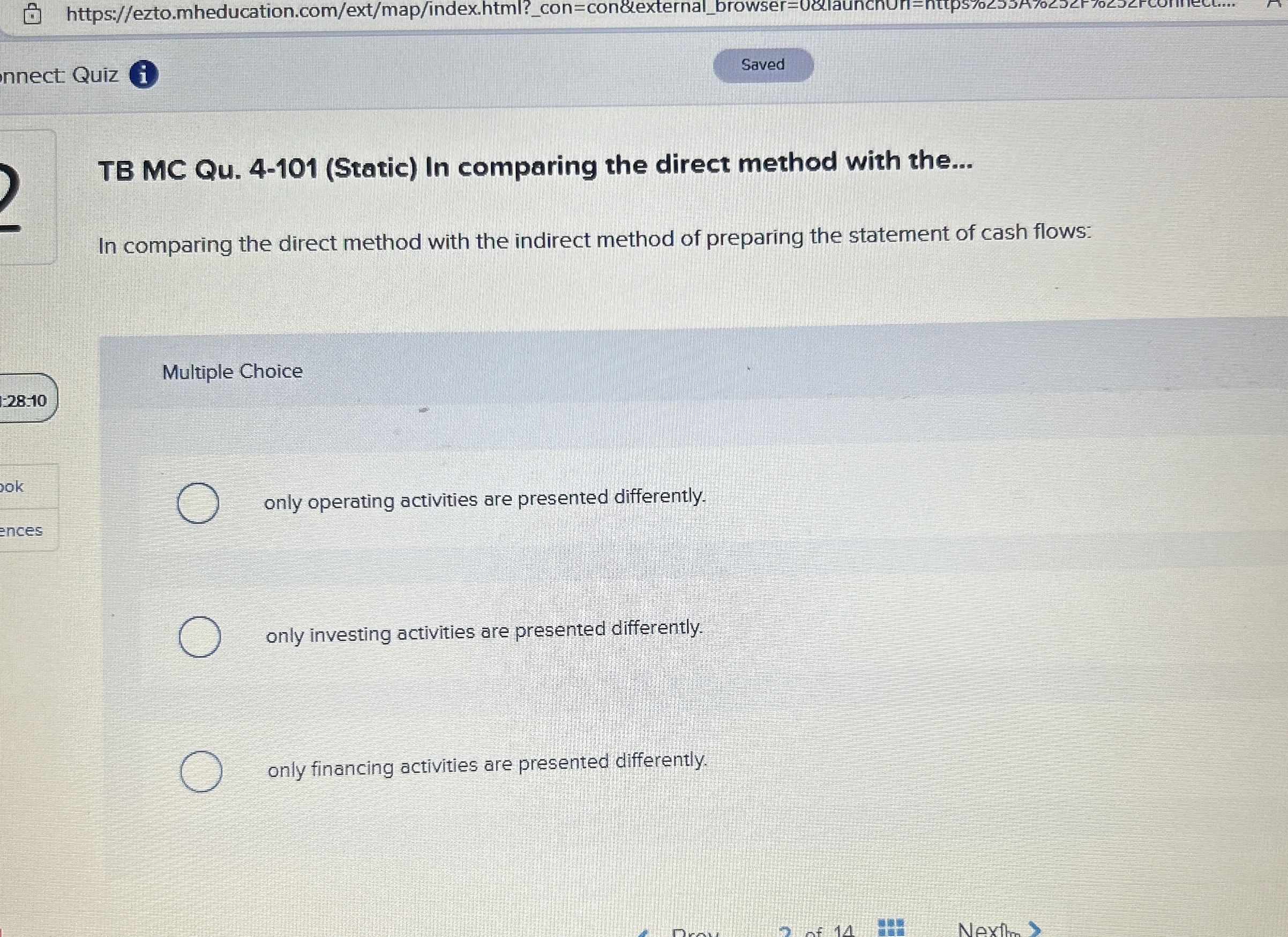  TB MC Qu.4-101(Static) In comparing the direct method with the... In
